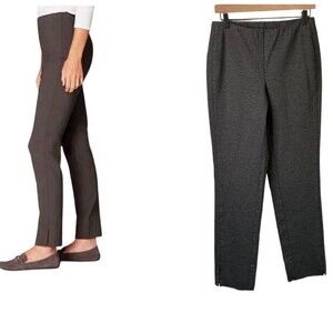 J Jill Ponte Slim Leg Gray Pant Knit Pullon Charcoal Gray Side Slit Size S Tall